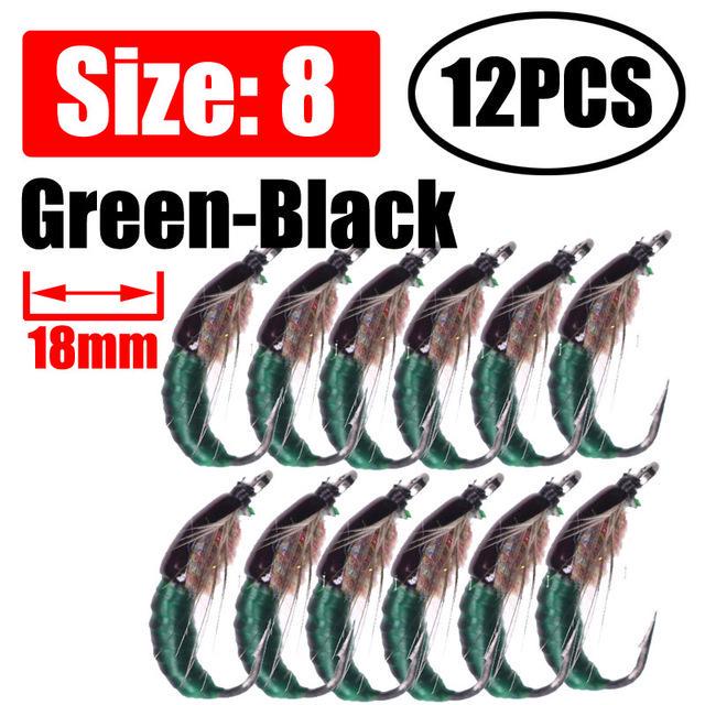 Wifreo 12PCS Fly Fishing Nymph Scud Worm Fly Realistic Aritificial Insect Bait Lures with Hook Size 8 10 12