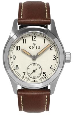 Часы KNIS Varnish Made in Japan, ретро-часы в стиле милитари, сапфировое стекло, водонепроницаемость 10 АТМ, кремовый циферблат, коричневая кожа, мужские KN003-WHBRLE