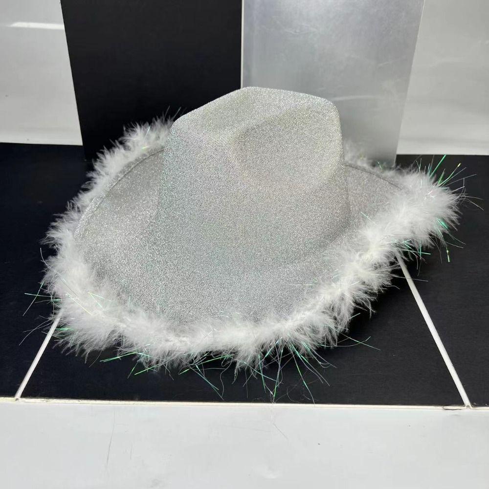 Plush Brim Cowboy Bucket Hat Pink Silver Panama Hat New Fisherman Cap for Camping Hiking