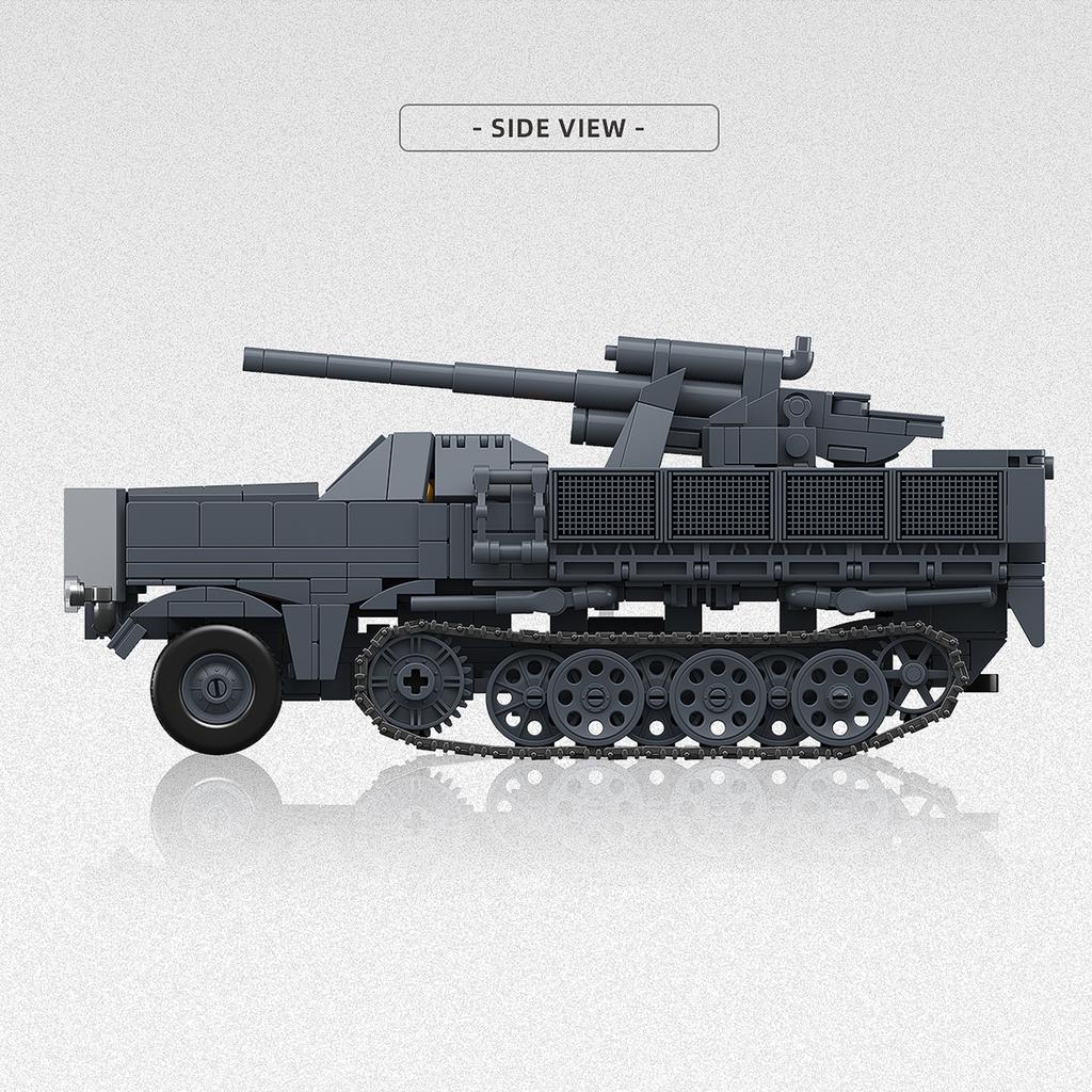 726pcs SD.KFZ.9 FAMO FLAK 37 Building Blocks WW2 88mm Artillery Carrier Vehicle Model Military Bricks Toys for Kids Adults Gifts