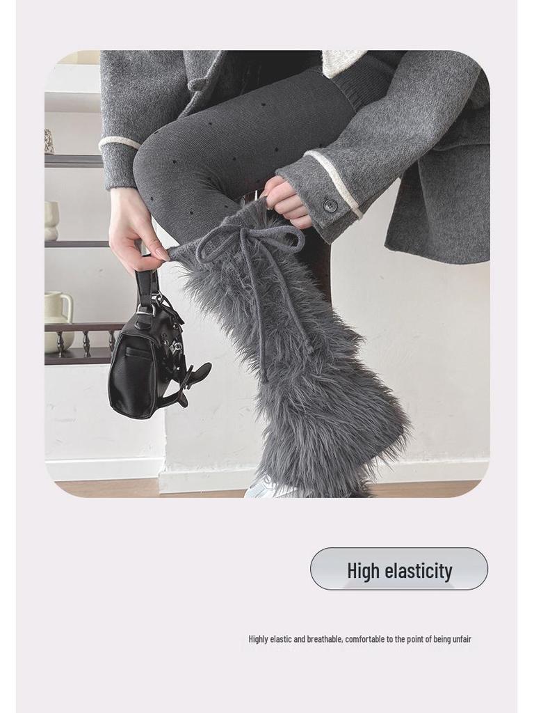 Женские меховые гетры на шнуровке - Толстые, плюшевые, в стиле Y2K для осени/зимы