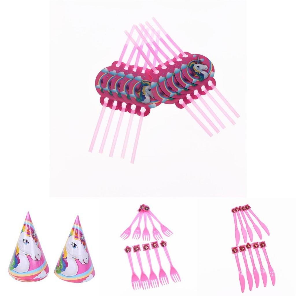Волшебный Единорог Детские Товары для Дня Рождения с Красочными Тарелками, Стаканами и Баннерами