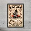 Vintage Sailor Jerry Tin Sign - Nautical Frameless Metal Wall Art, Pub Bar Man Cave Decor - "The Original" Retro Plaque