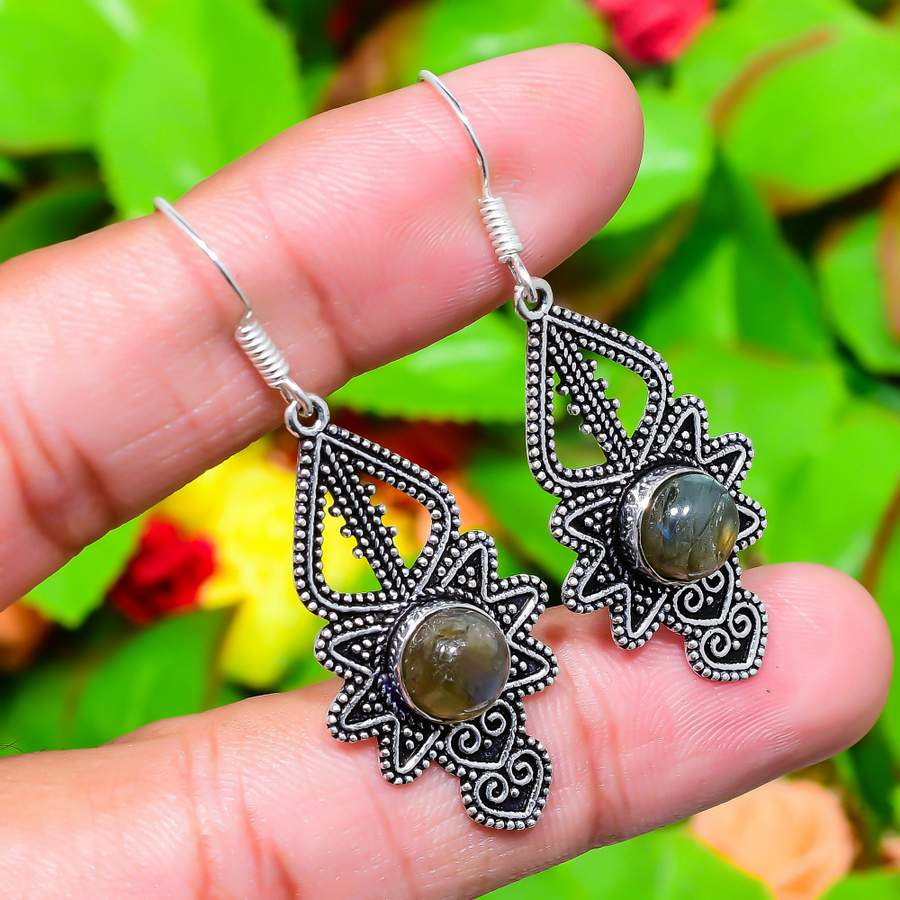 Серьги ручной работы из стерлингового серебра 925 пробы с натуральным лабрадоритом 2,09 дюйма l6f11