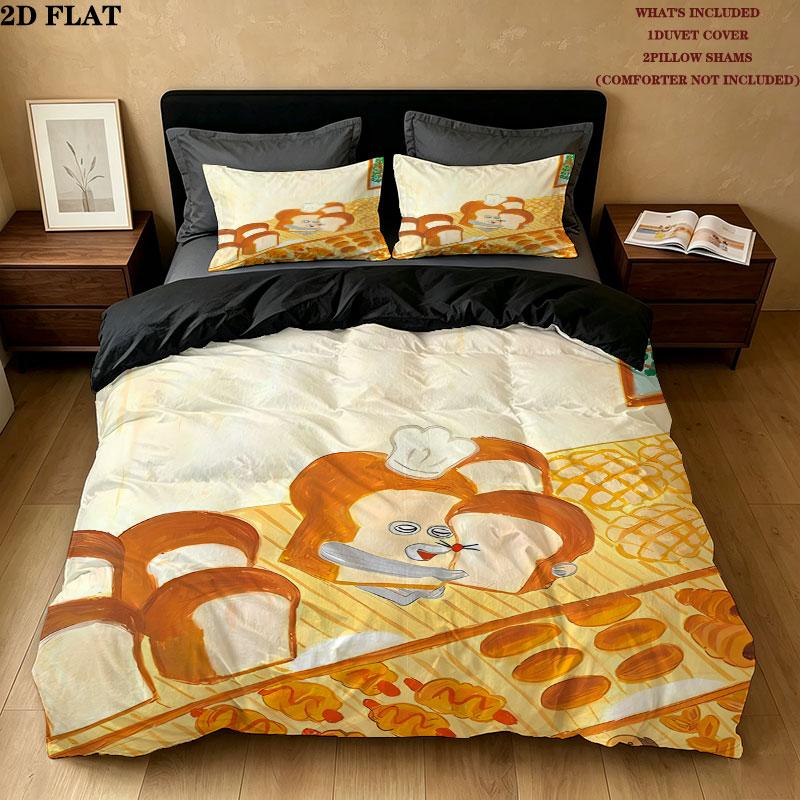Bread Thief Pattern Bedding Quilt Set Quilt Cover Pillowcase Home Birthday Gift(1 * duvet cover + 2 * pillowcase, without core)