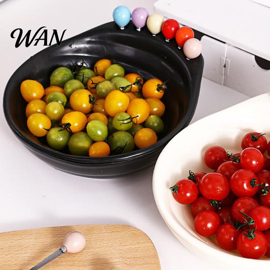 Kitchen Fruit Serving Set Bowl with 6 Colorful Forks Large Capacity Spiral Hygienic Bottom Fork Storage Hole for Snacks And Parties Dopamine Color