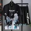 Мужской летний спортивный костюм Ice Silk — комплект из футболки с короткими рукавами и шорт, свободный крой, большой размер.