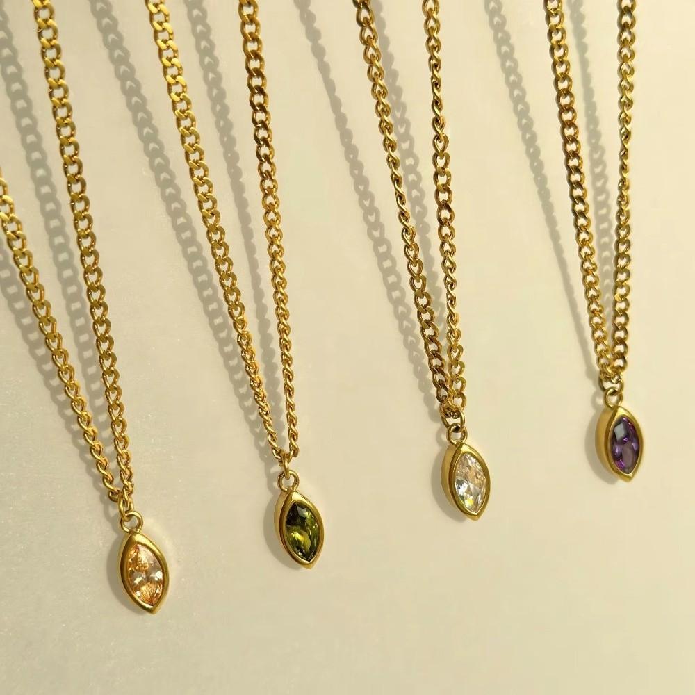 Jewelry Oval Pendant Necklace Stainless Steel Clavicle Chain Fashion Cubic Zirconia Necklace Women