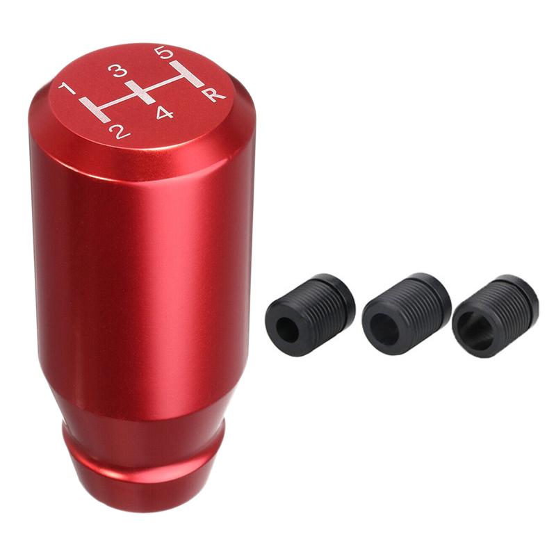 Red 5 Speed Car Manual Aluminium Alloy Gear Stick Shift Knob Shifter Lever Head with 3 Adapter