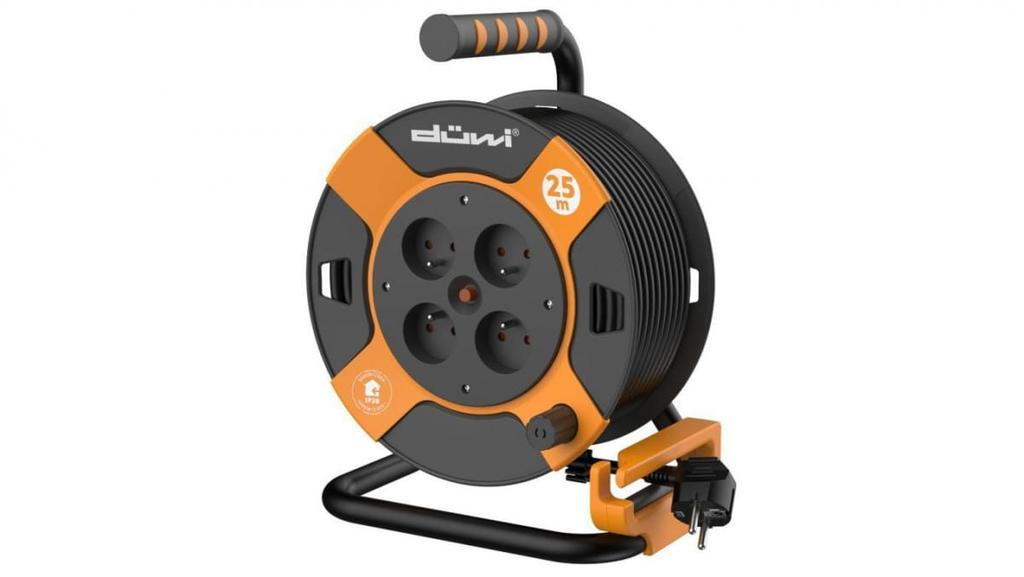 4-Socket Extension Cable Reel H05Vv-F 3G1.5, 25M Orange-Black / 24624