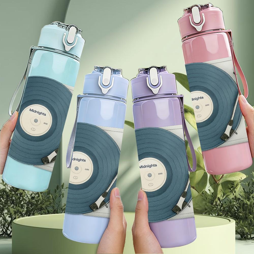 1PC Vintage Vinyl Record Player 750ml Color Plastic Sports Water Bottle Leakproof Flip Straw Lid For Sports Office Home Use