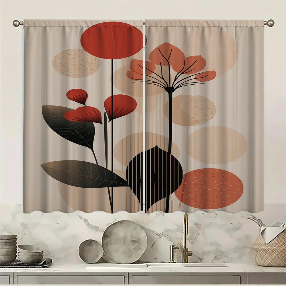 2 шт. Домашние шторы с геометрическим рисунком листьев, с пейзажным фоном и кулиской, для кухни, кофейни, гостиной, балкона