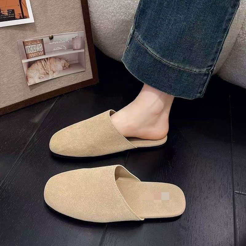 Осень новые анти-бархатные мягкие однопедальные тапочки Boken ретро внешняя сумка голова полутапочки женские