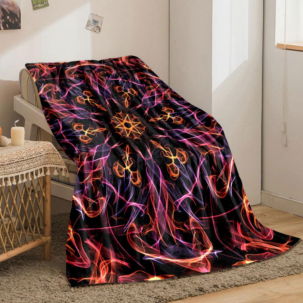 Symmetrical, vibrant flame-like patterns in orange, pink, and purple hues. for all seasons blanket lunch break throw gift