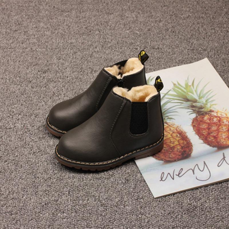 Children's Snow Boots Autumn and Winter New Boys British Style Solid Color Cotton Boots Girls Show Martin Boots