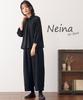 Black Formal Made of Japanese Fabric Washable Raglan Sleeve Design Blouse Wide Pants Set Large Sizes Available Black 3L [Nissen] [Mourning