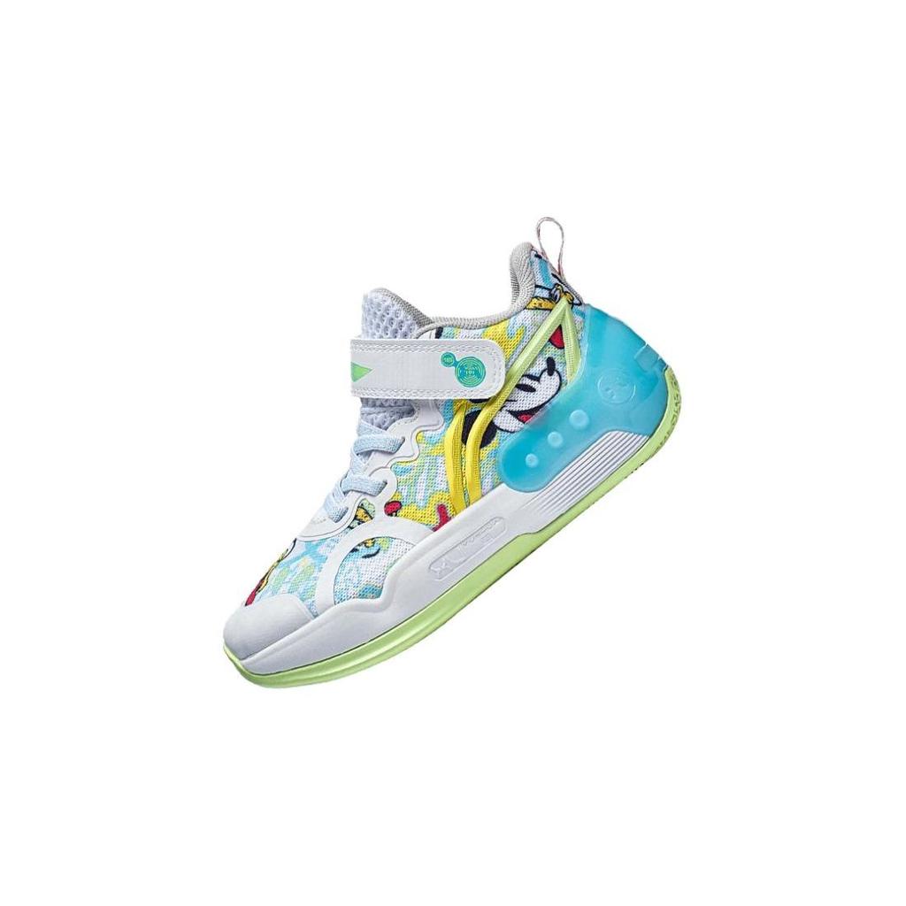 Li Ning Comfortable Daily Non-Slip Shock Absorbing Wear-Resistant Casual Shoes Kids Shoes White Blue YKNT066-3