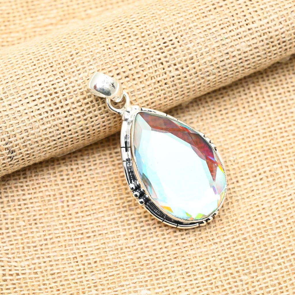 Rainbow Mystic Topaz Gemstone Handmade 925 Solid Sterling Silver Jewelry Pendant For Women
