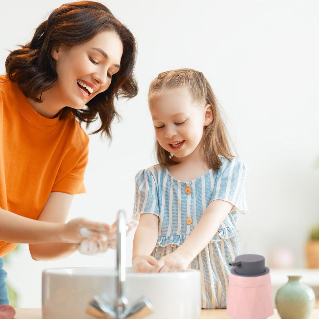 Uxcell Дозатор для пенного мыла Керамический насос для пенного мыла для ванной комнаты 400 мл Розовый