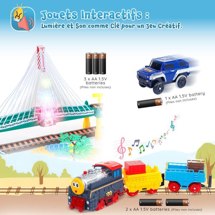 Circuit 2-en-1 Kinderplay: train électrique et piste auto, pont lumineux, loco sonore (KP0635)