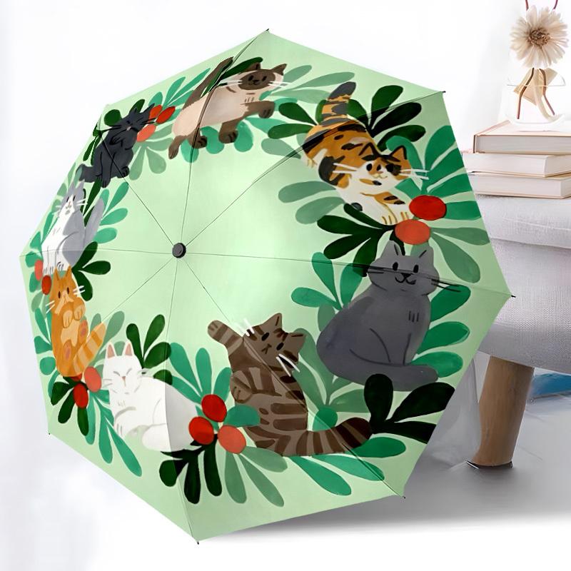 1pc Cat WreathAutomatic Open/close Folding Umbrella, Compact Portable Travel Umbrella, Perfect Birthday/Holiday, Cute Umbrella y025