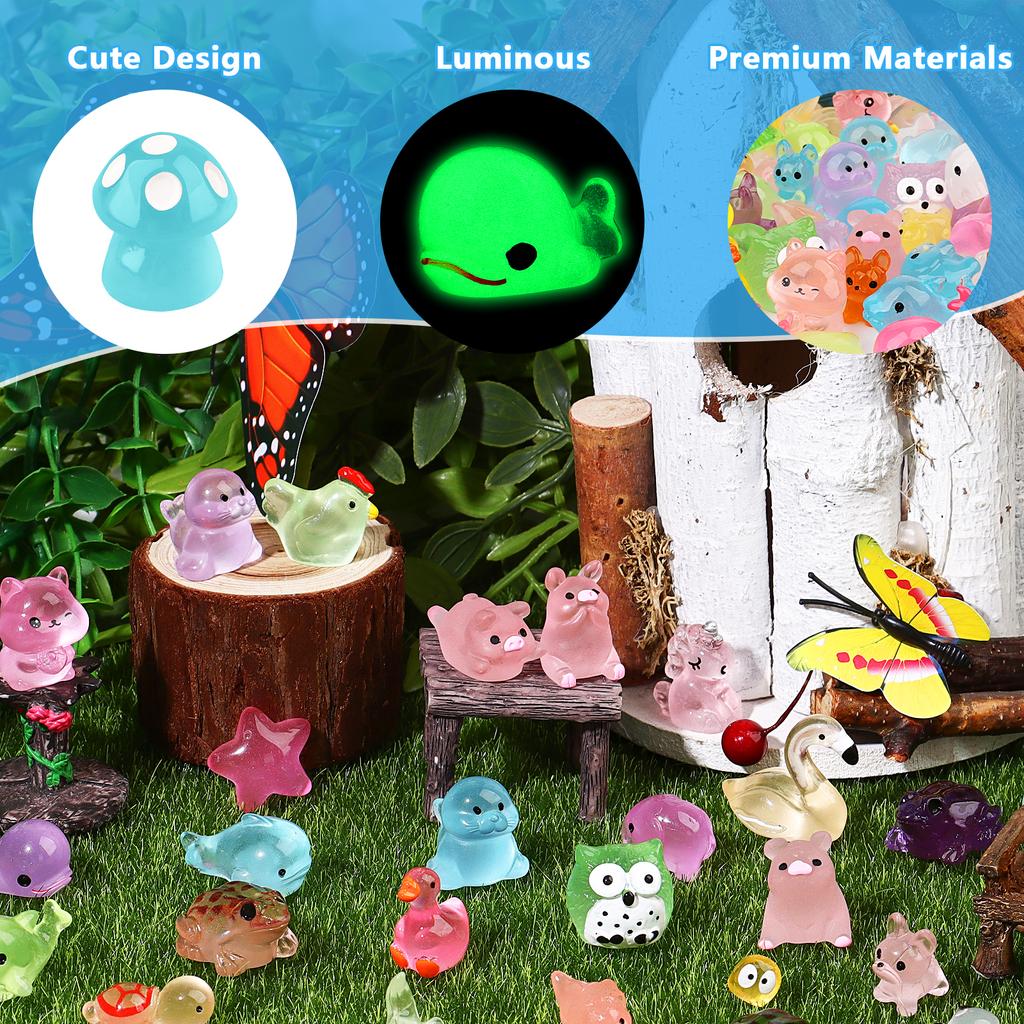 144 шт. Миниатюрные светящиеся смоляные животные, крошечные светящиеся в темноте морские животные, утки, дельфины, утки, черепахи, грибы, лягушки, миниатюрные фигурки