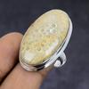 Natural Fossil Coral Gemstone 925 Sterling Silver Jewelry Ring Size 8 N3k41