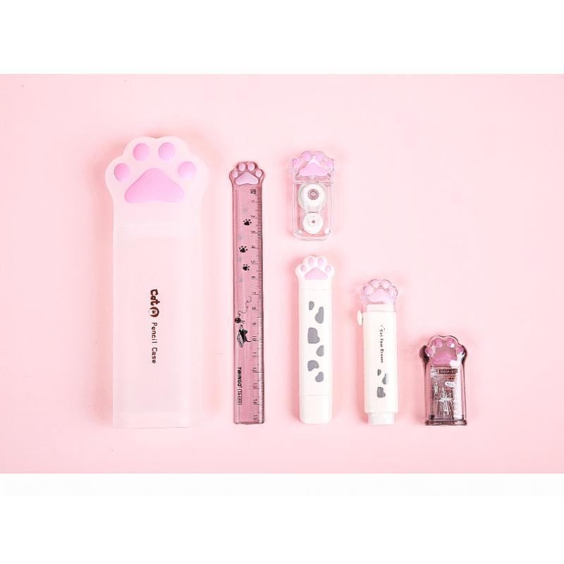 Пенал с кошачьей лапой, милый канцелярский набор, точилка, корректирующая лента, кавайный ластик, линейка Papeleria, пенал, школьные принадлежности для K