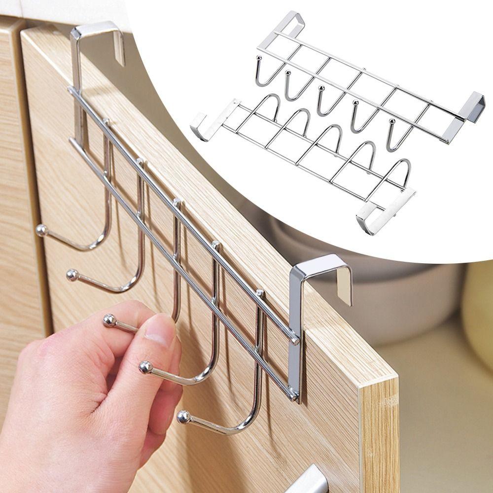 Good Load-Bearing Stainless Steel Bathroom Organizer 5 Hooks Rack Towel Hanger Rack Door Hook