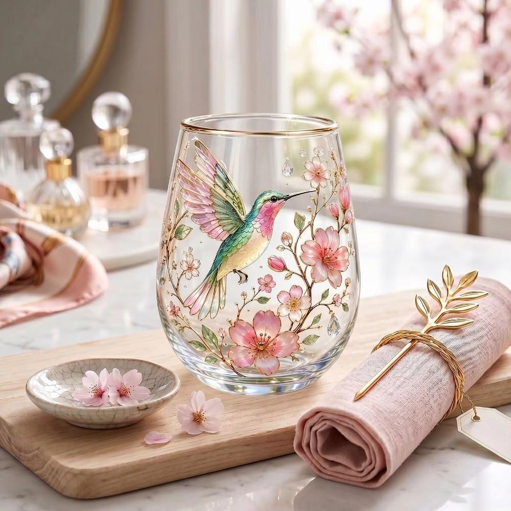 Transparent Hummingbird Joy Tea Cup Gold Rimmed Coffee Cup Creative Garden Glass Tea Cup