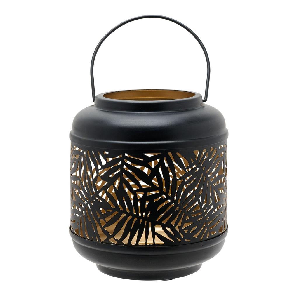 Country Living Black Metal Leaf Lantern with Gold Inside - 17cm Tall