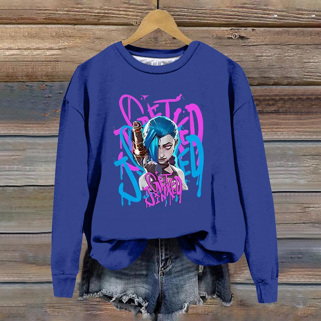 Женская повседневная модная блузка с длинным рукавом и круглым вырезом с принтом и пуловером