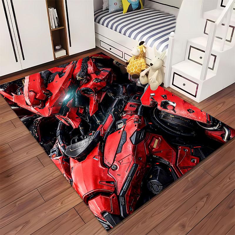 Red Futuristic Mecha Design suitable as a non-slip mat for the living room or bedroom sofa