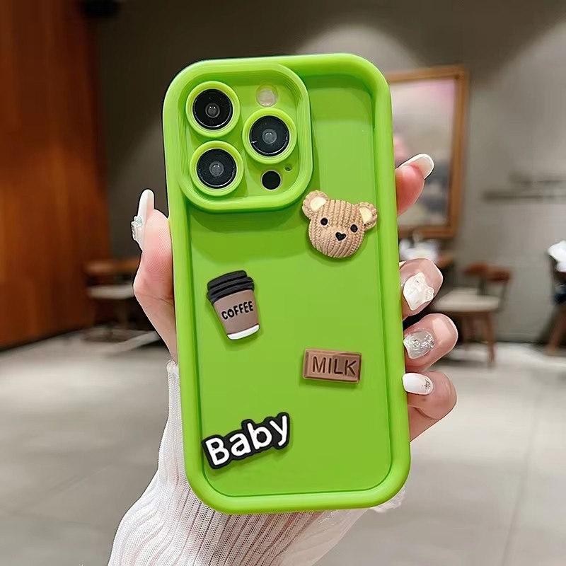 Милый 3D-мишка, пьющий кофе, чехол для телефона для iPhone 16 15 14 Pro Max, мягкий матовый силиконовый чехол, противоударный для iPhone 13 12 11 Pro Plus X XR XS