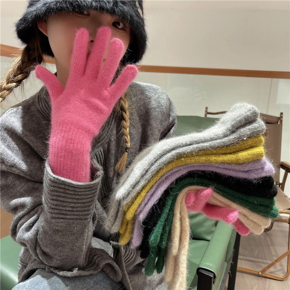 Solid Color Flannel Gloves Warm Full Finger Mittens Breathable Winter Women Gloves Daily Use