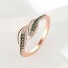 Vintage Female Rose Gold Color Leaf Adjustable Ring Green Stone Engagement Opening Ring Bride Wedding Rings for Women