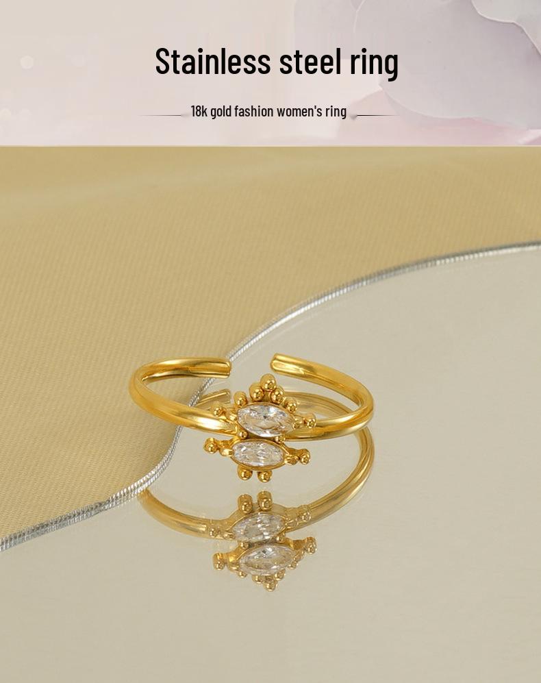 Zircon Inlaid Stainless Steel Christmas Tree Ring for Women - European & American Style, Light Luxury Titanium