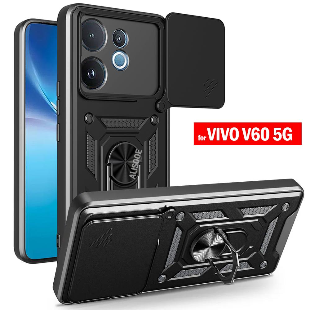 Armor Funda для VIVO V60 5G Чехол Крышка Сдвижная Защита Камеры Кольцо-Держатель Подставка Ударопрочная Задняя Крышка