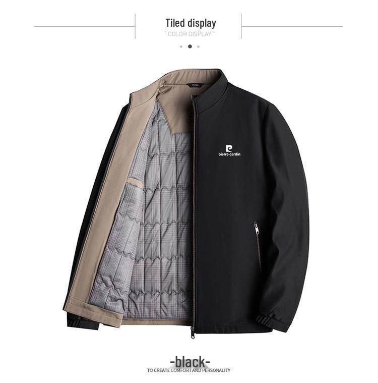 Pierre Cardin Men's Stand-Up Collar Cotton Jacket, Dad Style, Thickened for Autumn/Winter 2025.