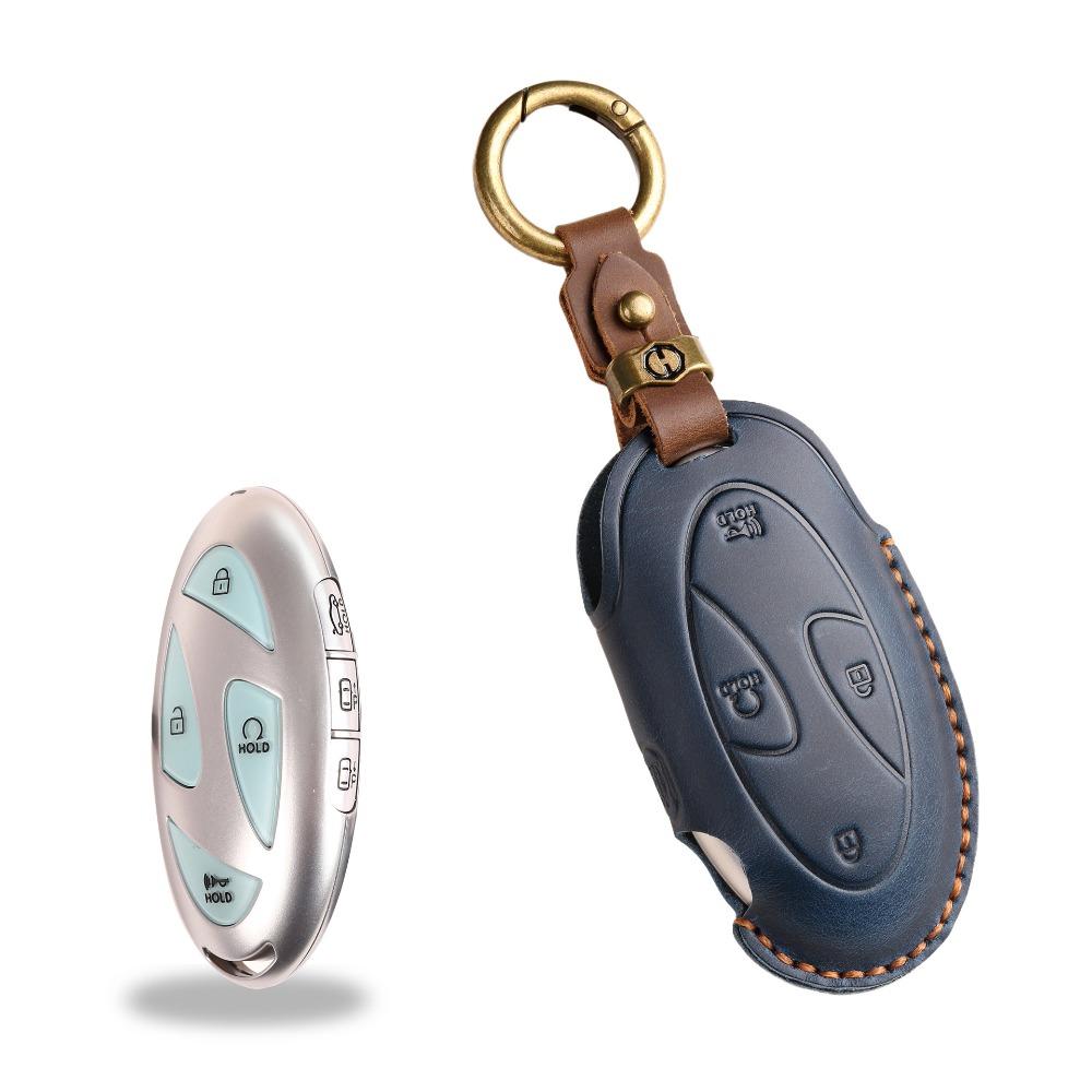 Vintage Leather Key Cover Handmade Premium Protection Case for Hyundai Car Keys Korea Style