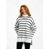 Autumn and Winter Women's Sweater Knit Sweater Pullover Clashing Stripes High Neck Loose Casual Sweater