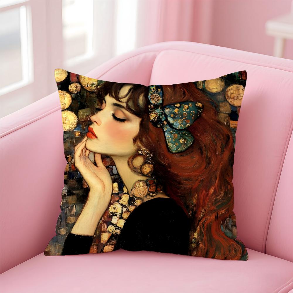 Art Gorgeous GGustav KKlimt Oil Painting Cushion Cover Pillow Case Soft Skin Friendly Fabric Comfort Concealed Zipper