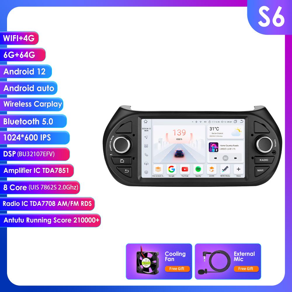 Hizpo 7'' 7862 AI 2din Android 13 Автомагнитола для Fiat Fiorino / Citroen Nemo / Peugeot Bipper GPS Мультимедийный Видеоплеер Интеллектуальный Видеорегистратор Carplay 4G RDS