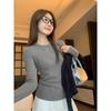 Late Autumn and Early Winter Gray Basic Versatile Round Neck Long-sleeved Bottoming Shirt for Women Layered with Slim Fit Top