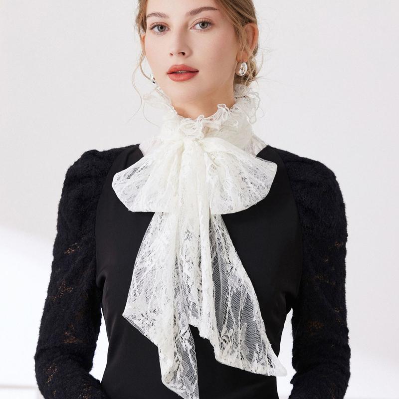 Ruffled Bows Tie Decorative Fake Collar Ladies Detachable Sweater Half Shirt High Collar For Women Girls
