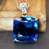 Blue Topaz Pendant Square Cushion 925 Sterling Silver Natural 124 Ct CERTIFIED my-481-sa