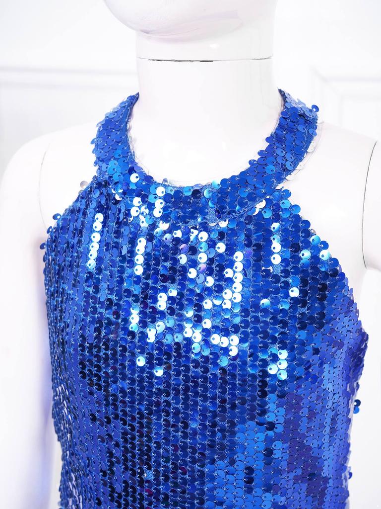 Children Sequin Jazz Ballet Dance Performance Costume Prom Party Playsuit Wide Leg Pants Fancy Dress-up Bodysuit