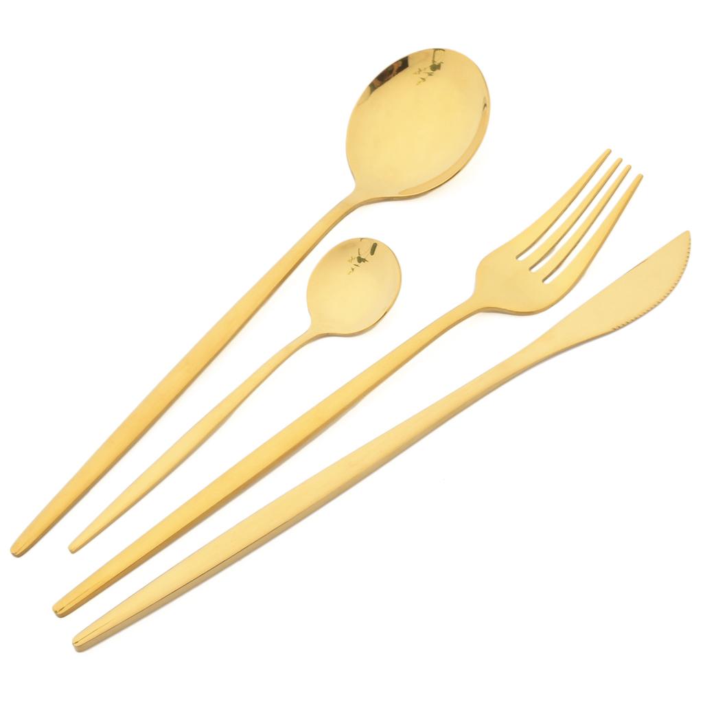 Gold 24Pcs Dinnerware Cutlery Set Knife Fork Coffee Spoon Tableware Set Mirror Stainless Steel Flatware Western Kitchen Silverware
