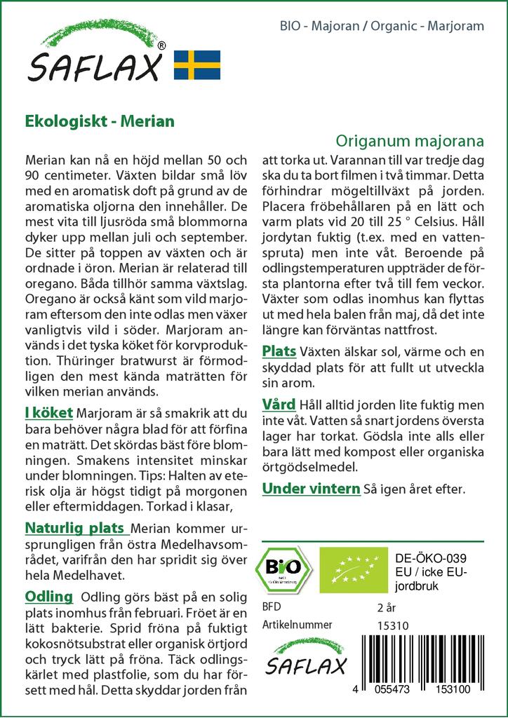 SAFLAX Garden in the Bag - Органический - Майоран - 700 семян - С субстратом в удобном стоячем пакете - Origanum majorana