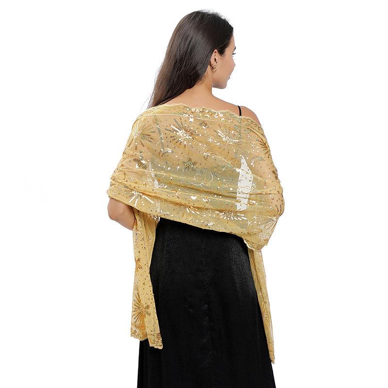 Shawl Dress Embroidered Shawl Dinner Shawl Women Star Moon Sequined Stage Party